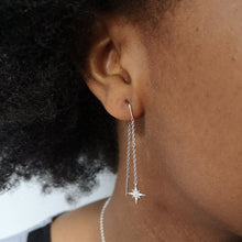 Load image into Gallery viewer, Silver Starburst Star Threader Earrings

