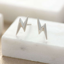 Load image into Gallery viewer, Silver Lightning Bolt Stud Earrings
