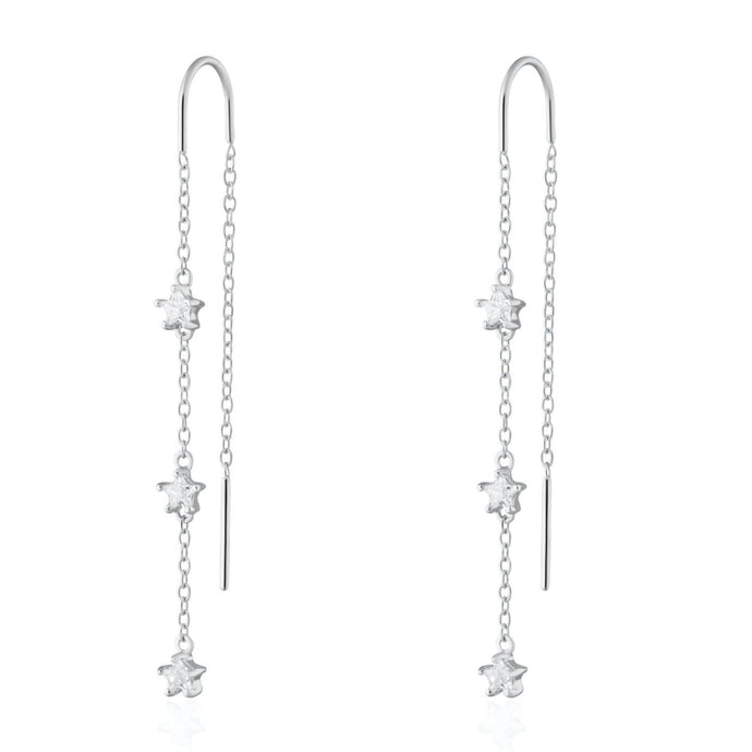 Silver Sparkling Star Threader Earrings