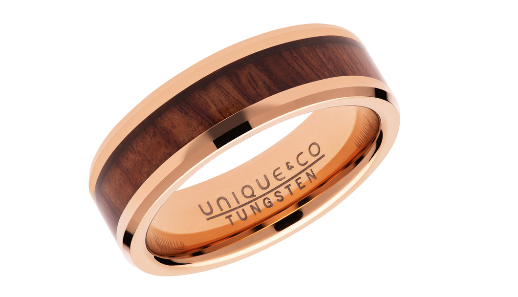 Tungsten Ring with Rose and Wood TUR-102