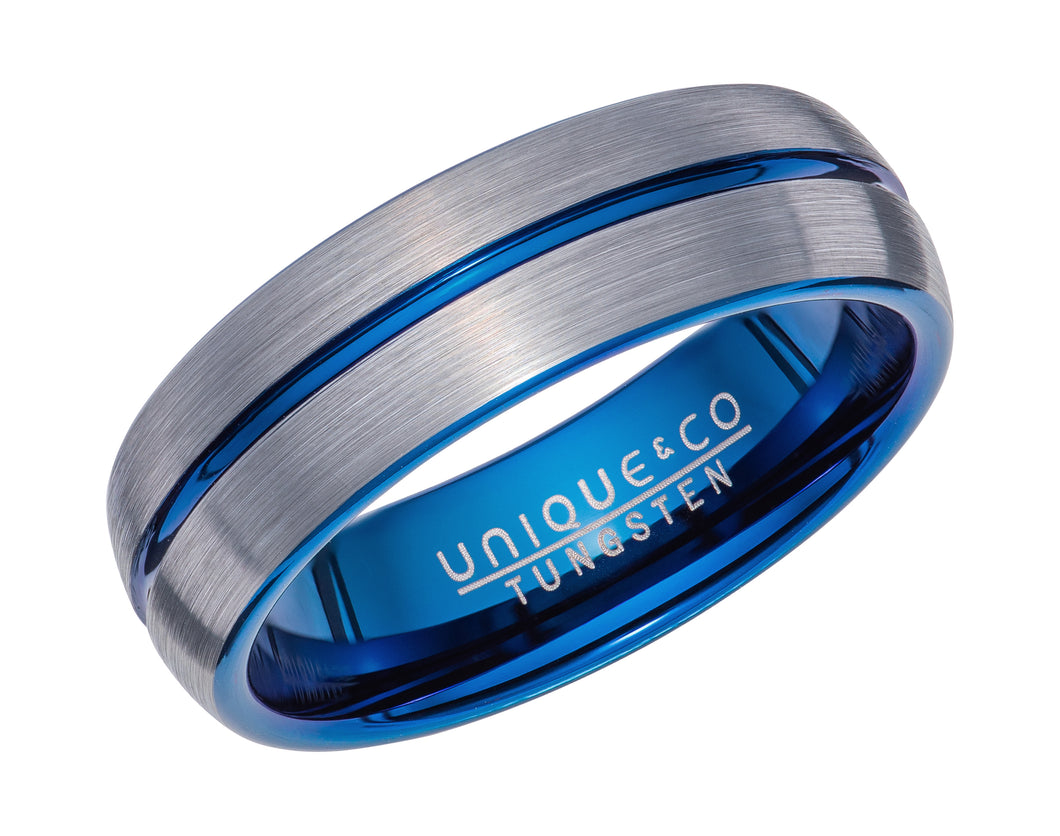 Tungsten Ring with Blue IP plating with Brushed Finish TUR-128