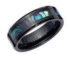 Tungsten Ring with Abalone Shell Inlay and Black IP Plating TUR-135