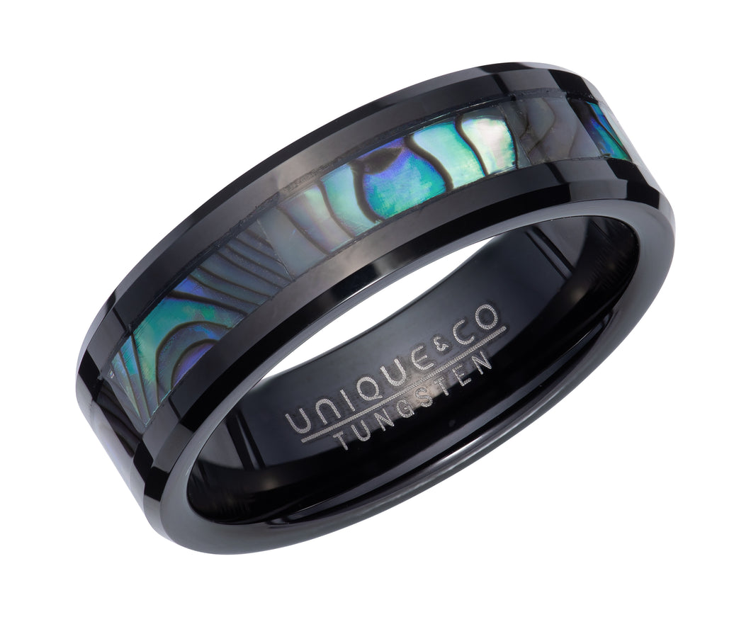 Tungsten Ring with Abalone Shell Inlay and Black IP Plating TUR-135