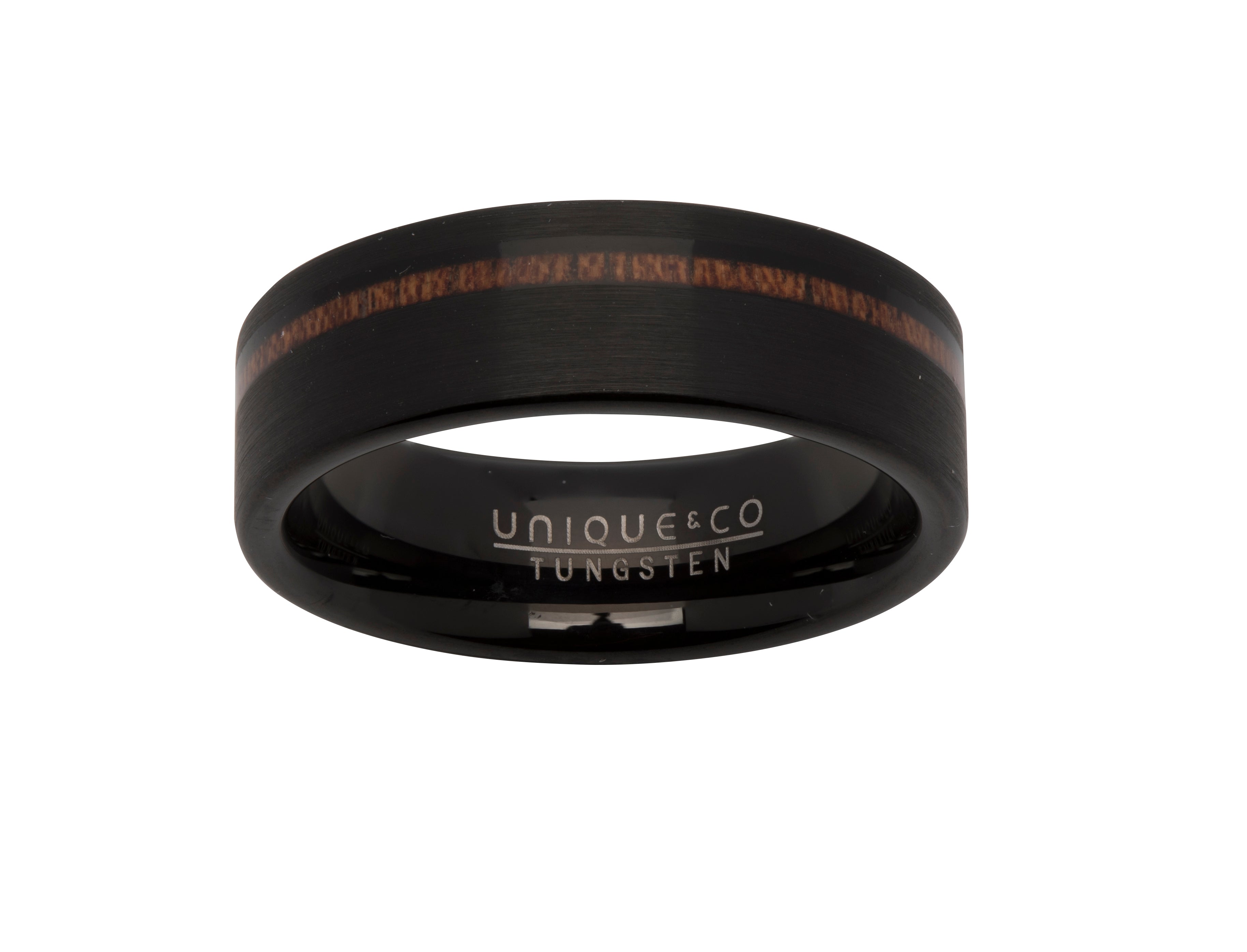 Tungsten Ring with Black Plating and Wood Inlay TUR-74