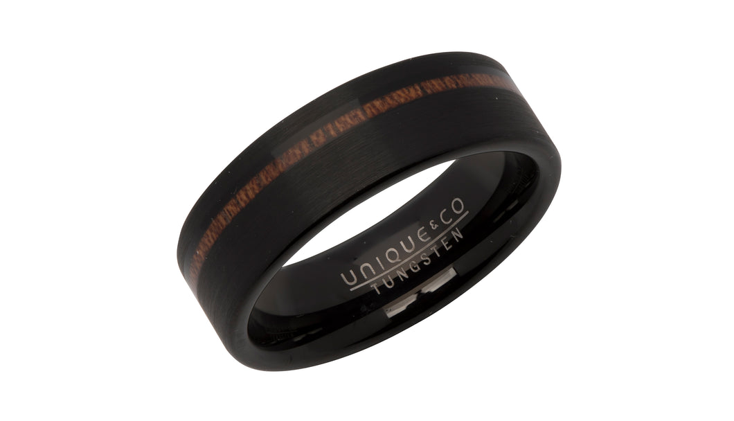 Tungsten Ring with Black Plating and Wood Inlay TUR-74