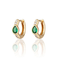 Load image into Gallery viewer, Gold Green Teardrop Huggie Earrings
