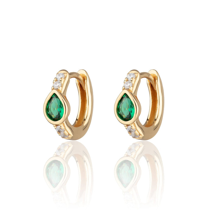Gold Green Teardrop Huggie Earrings