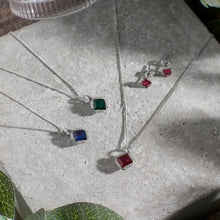 Load image into Gallery viewer, Recycled Silver Square Ruby Red Nano Crystal And CZ Necklace &amp; Earring Set With Platinum Plating
