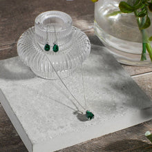 Load image into Gallery viewer, Recycled Silver Teardrop Emerald Green Nano Crystal &amp; CZ Necklace And Earring Set With Platinum Plating
