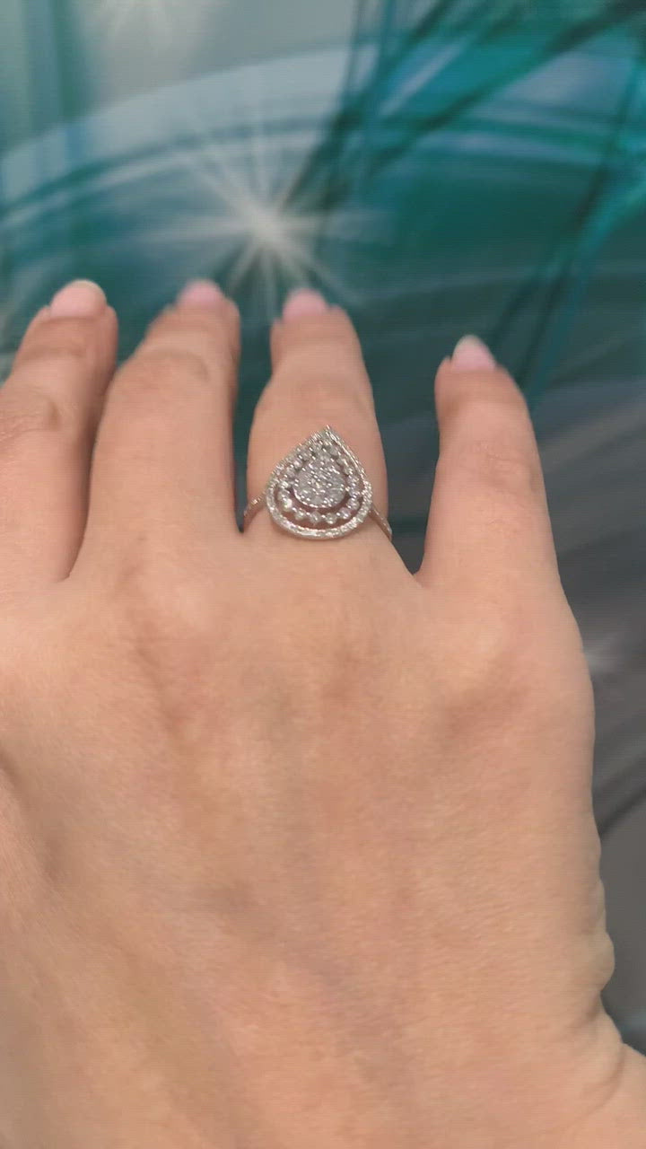 9ct White Gold Diamond Teardrop Ring