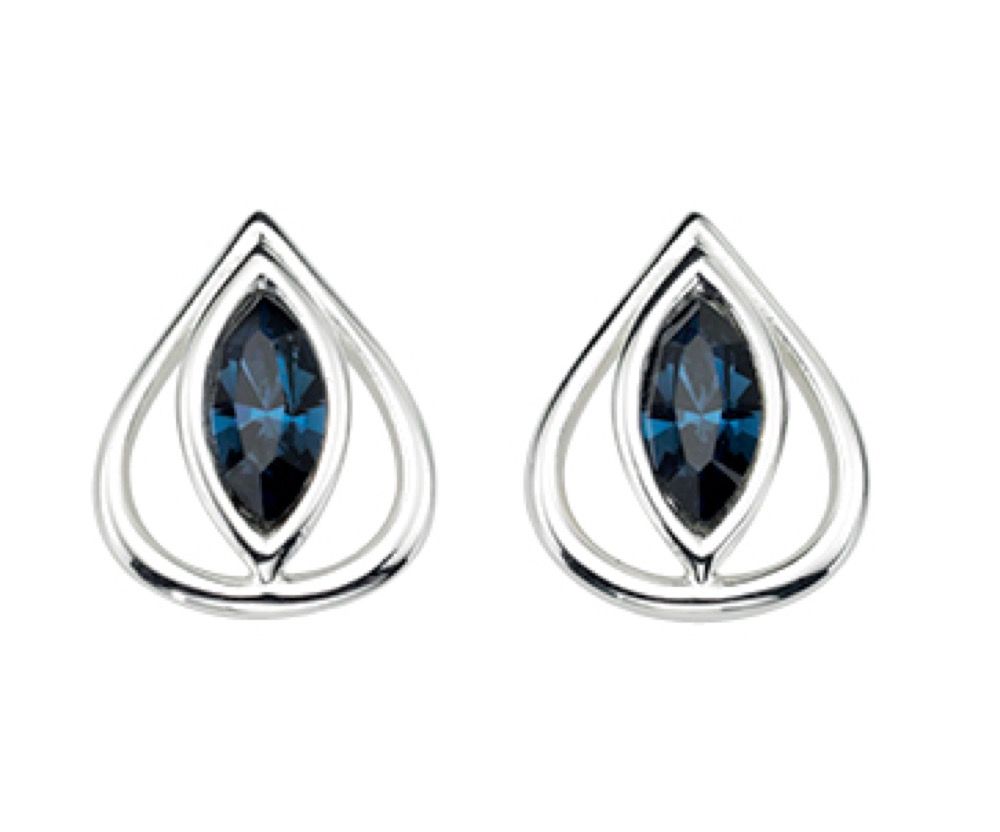 Open Teardrop Stud Earrings With Montana Blue Crystals E4034L