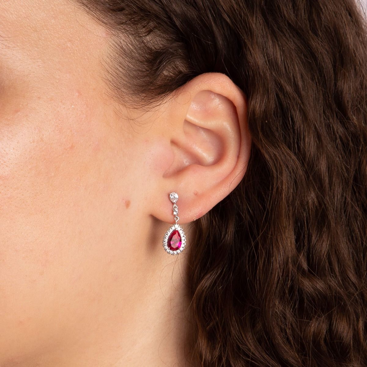 Red Diamonfire Zirconia Teardrop Earrings With Pave Surround E6193