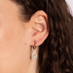 Pave Set Diamonfire Zirconia Teardrop Assembled Hoop Earrings With Shell Pearl