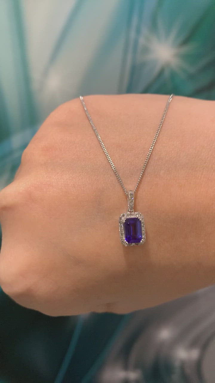 18ct White Gold Tanzanite and Diamond Pendant