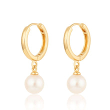 Load image into Gallery viewer, Gold Modern Pearl Hoop Earrings
