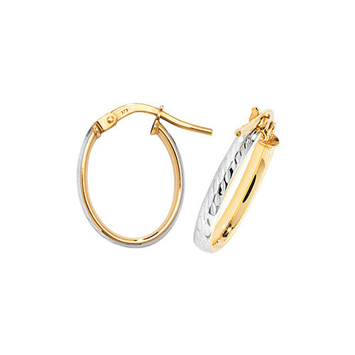 9ct Yellow & White Gold Oval Hoop Earrings