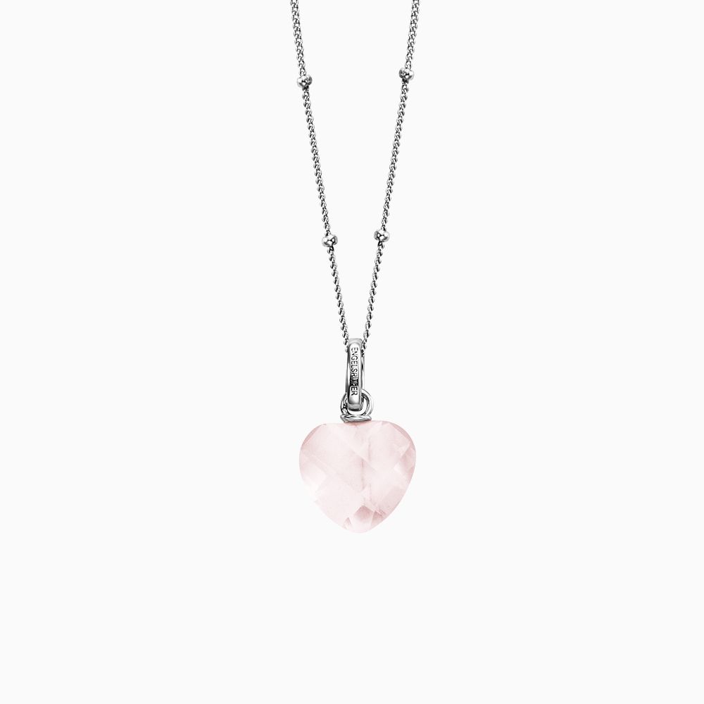 Silver Rose Quartz Pearl Heart Necklace