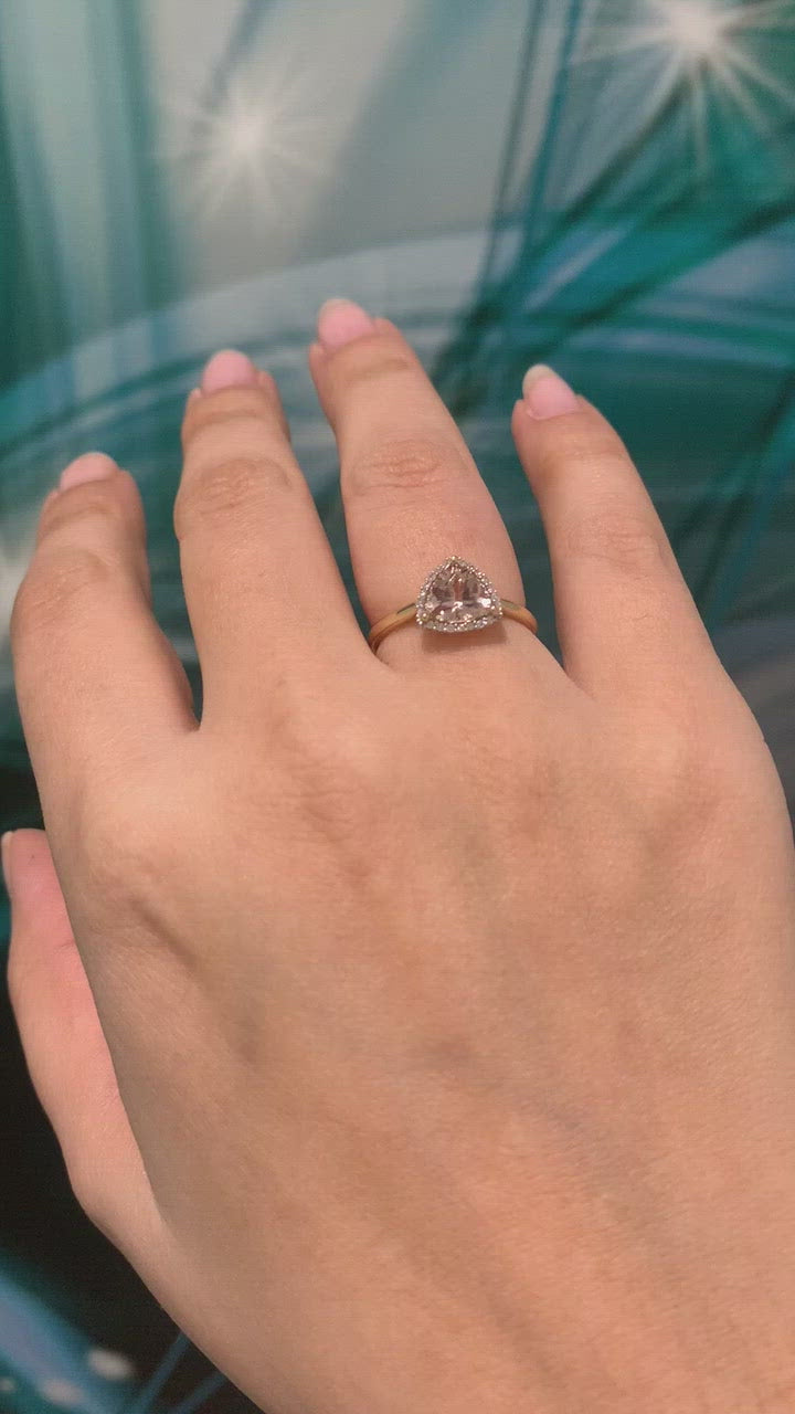 9ct Yellow Gold Trillion Morganite & Diamond Ring
