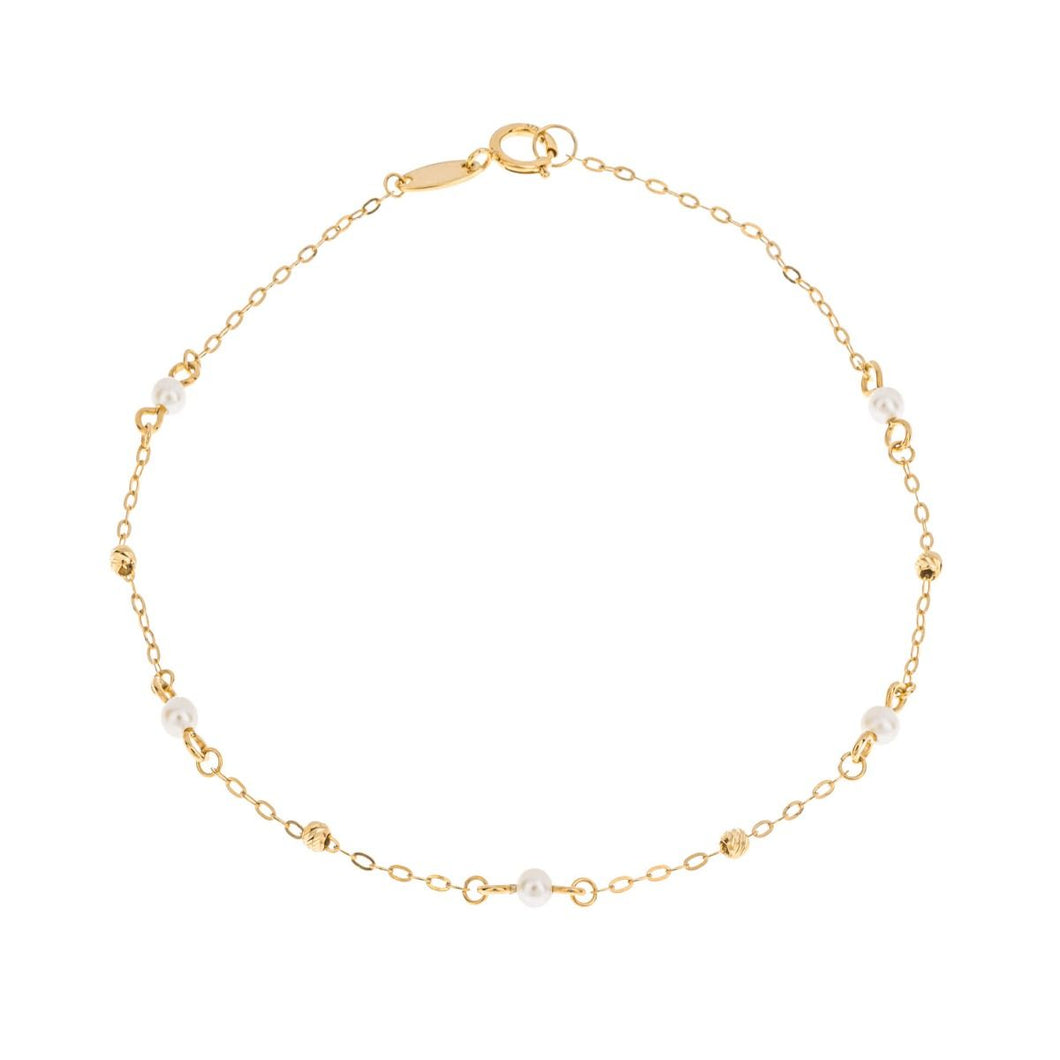 Trace Chain Station Bracelet With Freshwater Pearls In 9ct Yellow Gold