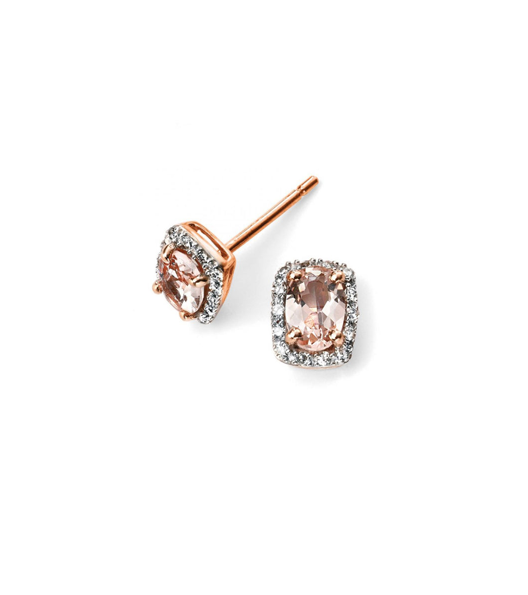 9ct Rose Gold Morganite and Diamond Cushion Earrings