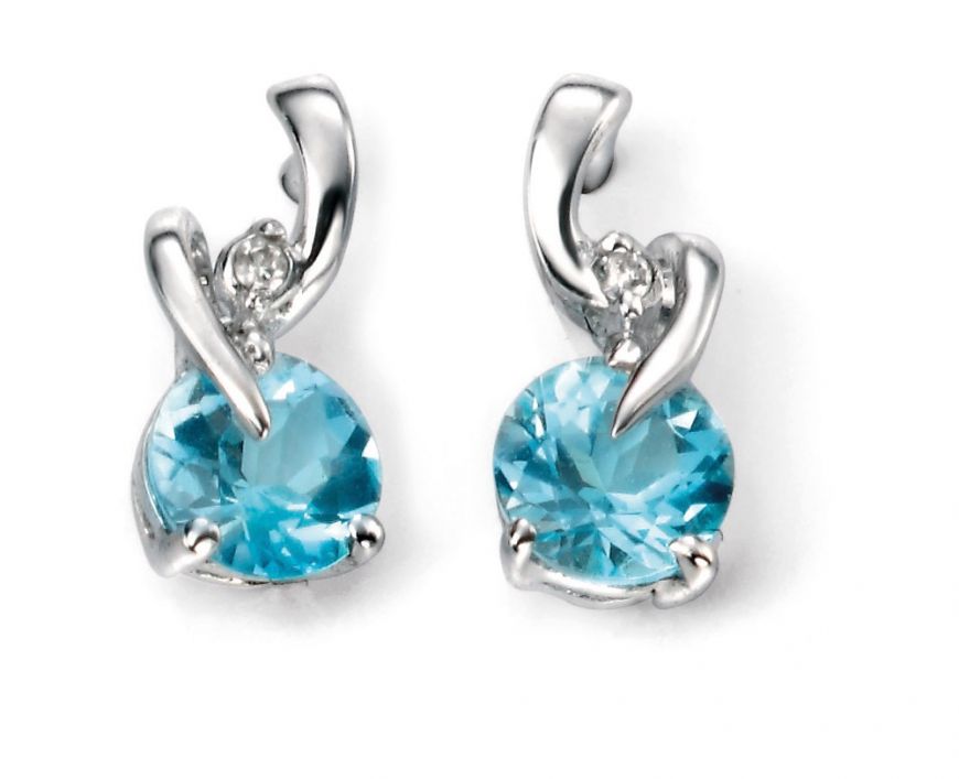 9ct White Gold Blue Topaz & Twist Earrings
