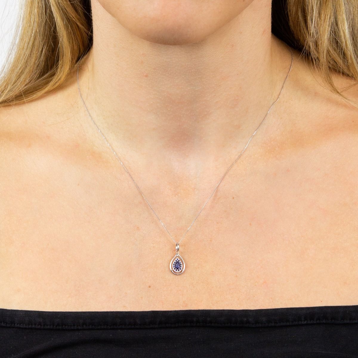 9ct White Gold Sapphire Teardrop Pendant