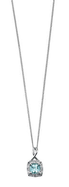 9ct White Gold Diamond & Aquamarine Pendant