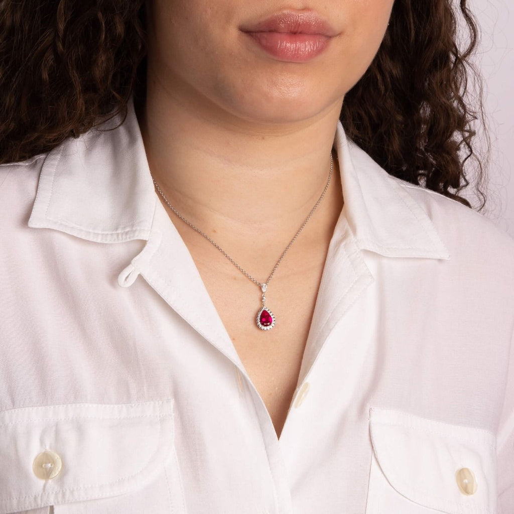 Red Diamonfire Zirconia Teardrop Necklace With Pave Surround N4501