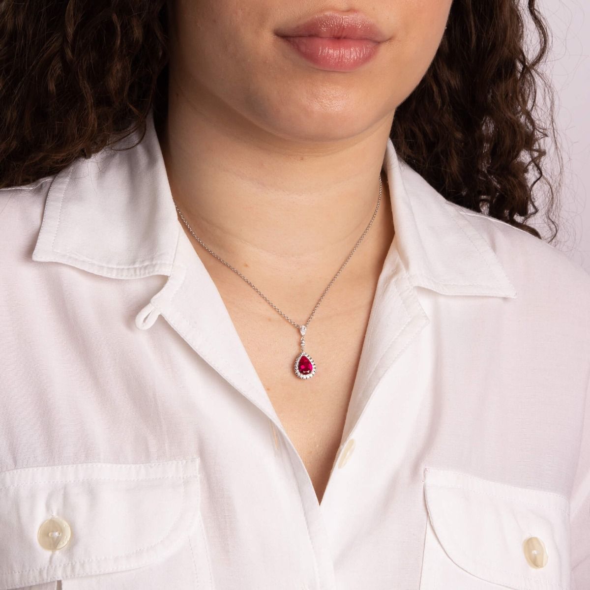 Red Diamonfire Zirconia Teardrop Necklace With Pave Surround N4501
