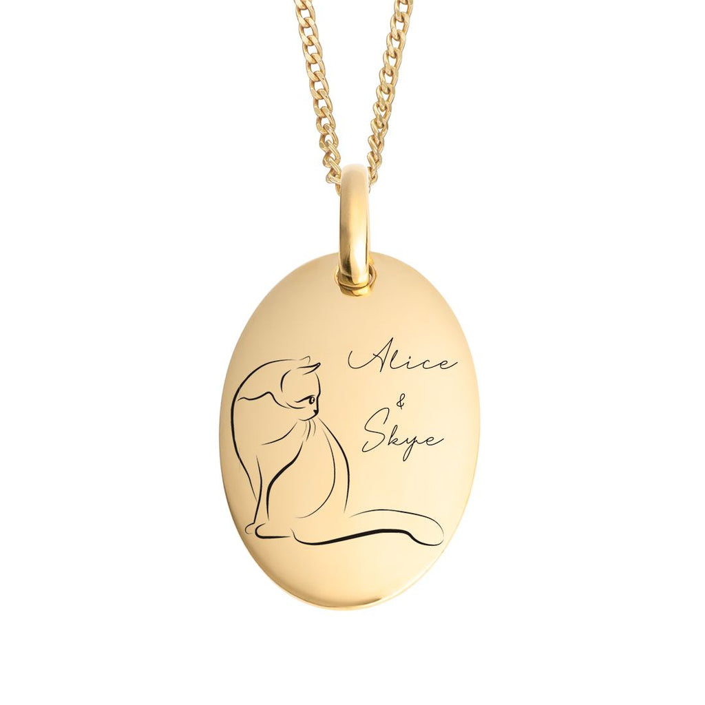 Recycled Silver Oval Tag Pendant With Yellow Gold Plating P5103