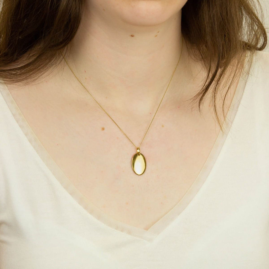 Recycled Silver Oval Tag Pendant With Yellow Gold Plating P5103