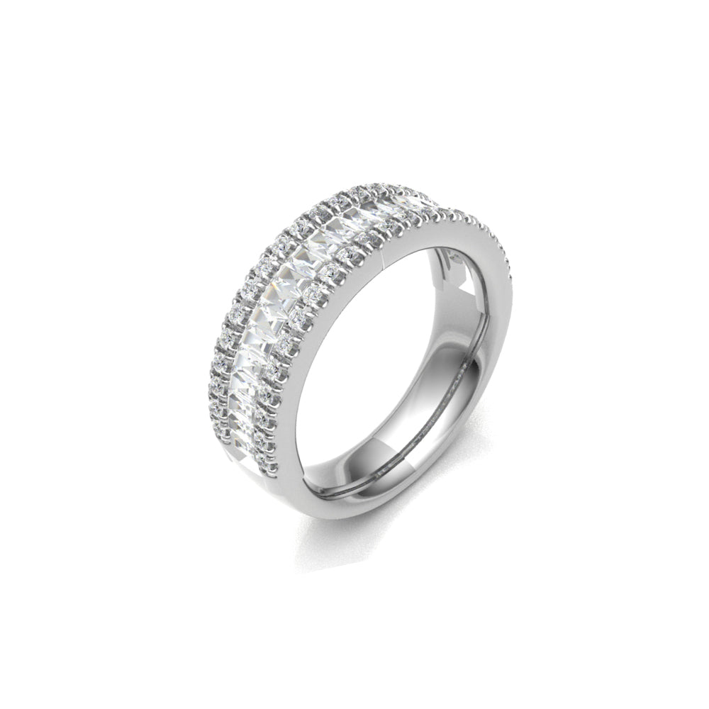 Platinum Fancy Round and Baguette Diamond Half-set Ring