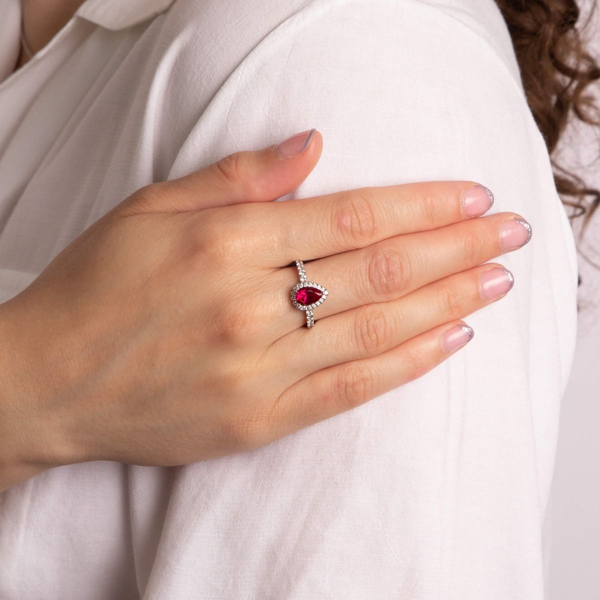 Red Diamonfire Zirconia Teardrop Ring With Pave Surround R3816